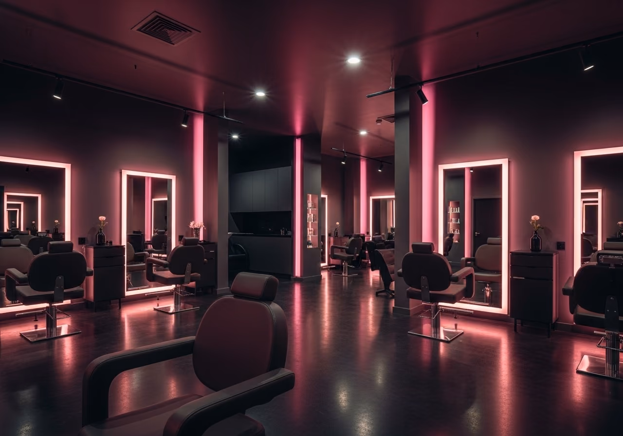 Centre de beauté avec fauteuils et miroirs éclairés