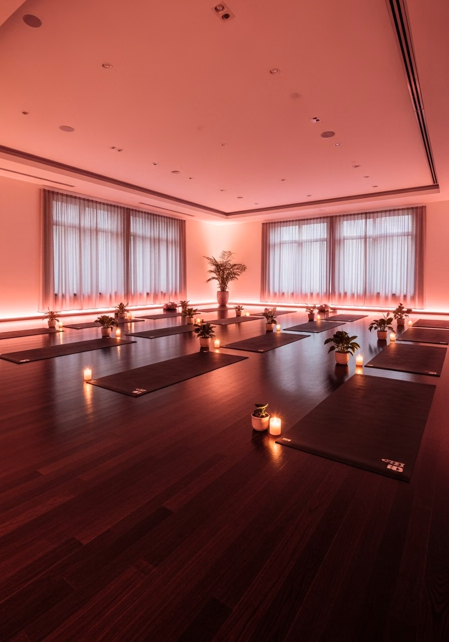 Salle de yoga baignée de lumière